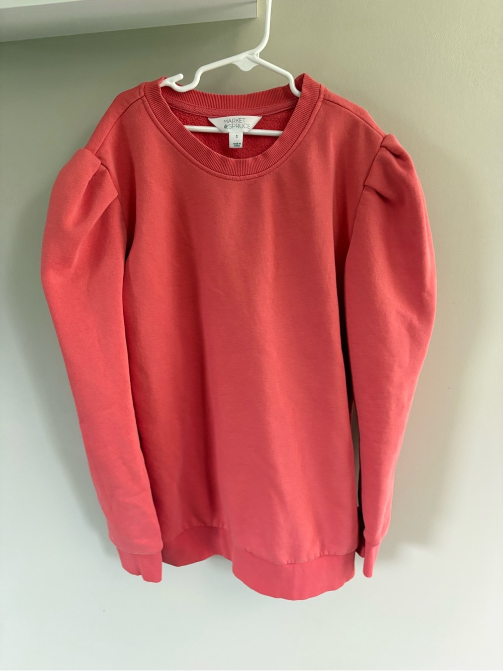 Market & Spruce Coral Puff-Sleeve Crew Sweatshirt